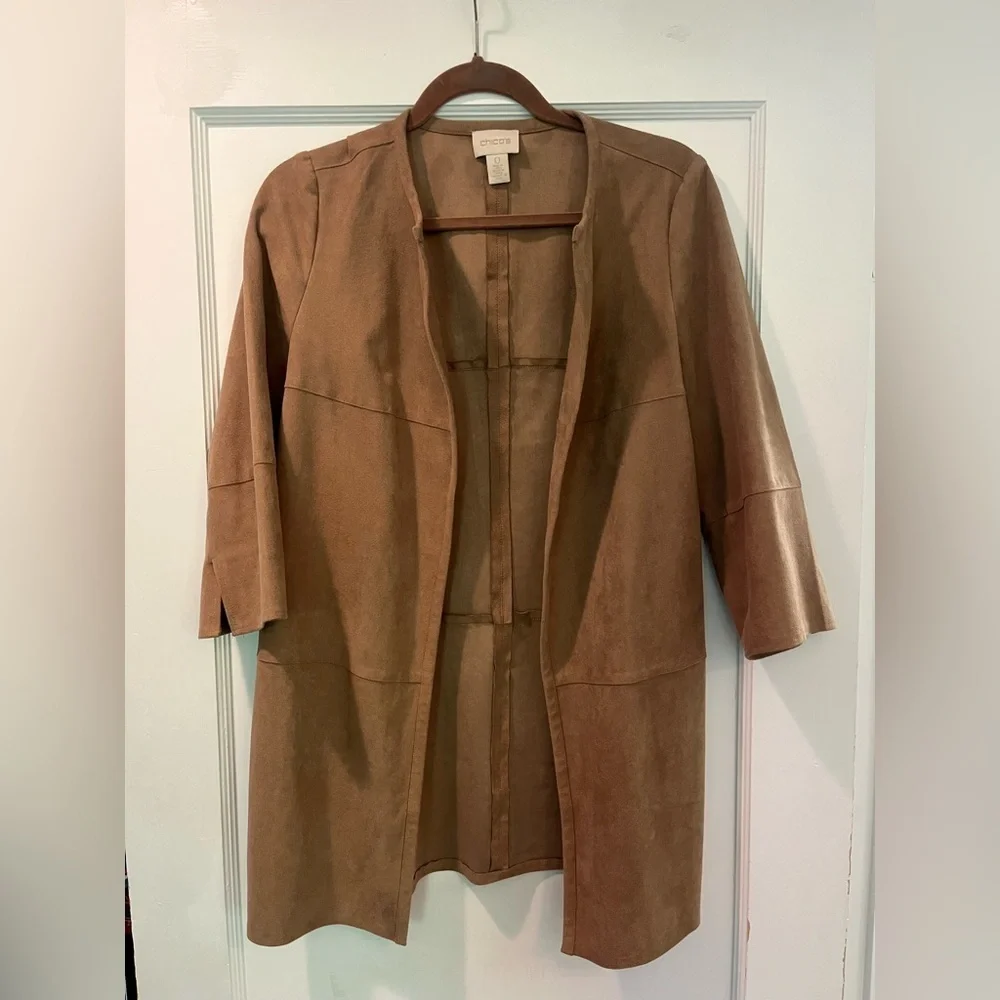 Chico’s Western Tan Faux Suede Jacket Designer Size 0, Size Small or 4 - Picture 2 of 7